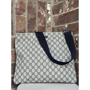 Gucci Zip Top Messenger Bag GG Coated Canvas Large Blue 41134